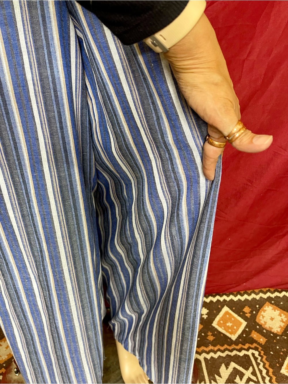 Avenue Blue Striped Tie Waist Linen-Like Cropped Wide Leg Jump Suit size 16 - Picture 3 of 7
